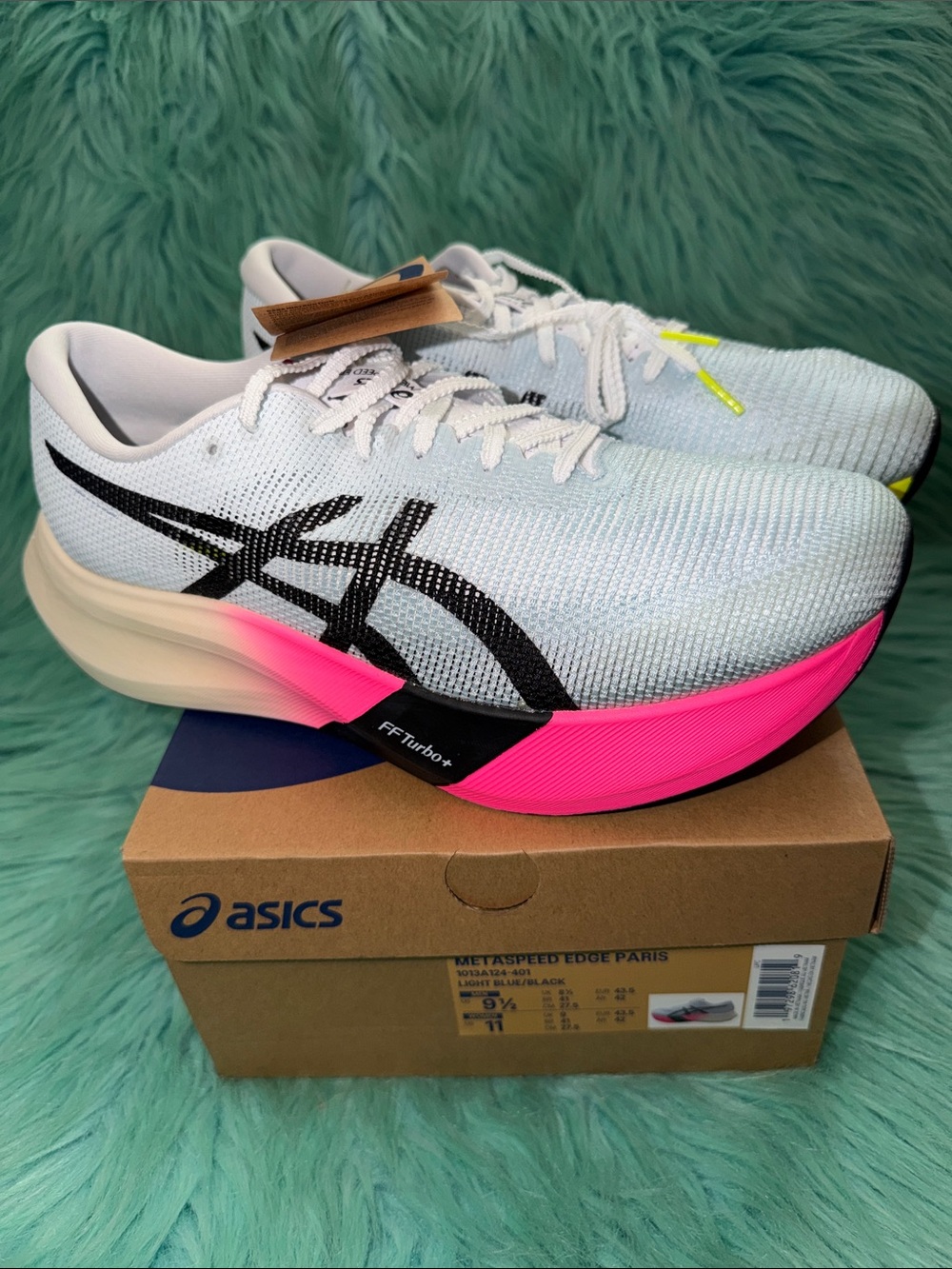 NIB ASICS METASPEED EDGE PARIS Running Shoes Light Blue/Black Men’s 9.5/W 11